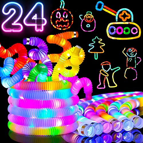 Jishi 12-Pack Halloween Light Up Glow Sticks Bulk, Light Up Halloween Party Favors for Kids, Glow in Dark Halloween Decorations Supplies, Glow Party Accessories, Pop Tubes Fidget Sensory Toys for Kids