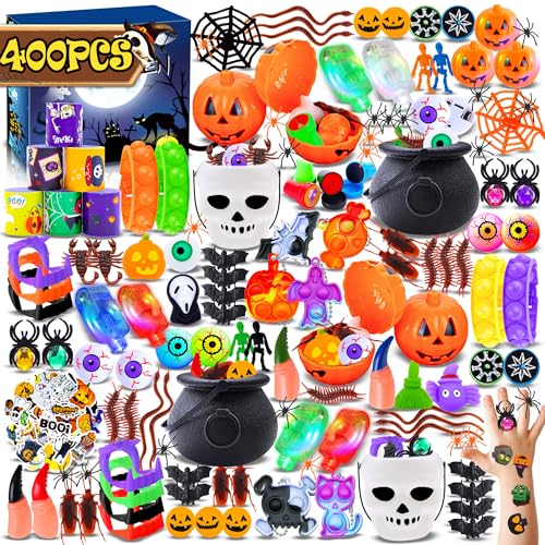 400pcs Halloween Party Favors for Kids, Halloween Toys Bulk, Classroom Prizes, Goodie Bag Stuffers,Halloween Stuffers,Treasure Box Toys,Carnival Prizes, Halloween Treats,School Classroom Reward