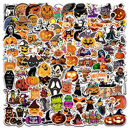 100PCS Non-Repeating Halloween Pumpkin Theme Stickers, Vinyl Waterproof Holiday Party Stickers, Kids and Youth Adult Party Favors Gifts