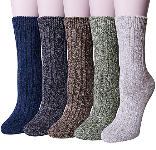 Loritta Pack of 5 Womens Wool Socks Winter Warm Thick Knit Soft Vintage Casual Crew Boot Socks Gifts,A-solid Color 02