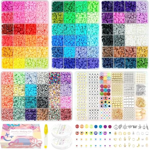 Bracelet Making Kit Clay Beads, 16000pcs 96 Colors Polymer Heishi Beads Bulk Set with Letter Friendship Bracelet Beads Charms Elastic Strings for Girls DIY Arts and Crafts Kids Jewelry Making Gifts