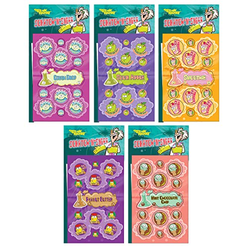 Just For Laughs Dr. Stinky's Scratch N Sniff Stickers 5-Pack- Sour Apple, Cough Drop, Mint Chocolate Chip Ice Cream, Fruit Smoothie, Peanut Butter 135 Stickers (Series4)