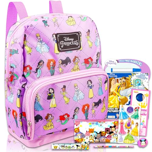 Fast Forward New York Disney Princess Preschool Backpack for Kids, Toddlers ~ 5 Pc School Supplies Bundle with Disney Princess 10' Mini Backpack for Girls, 400+ Stickers, Pens, Coloring Book and More