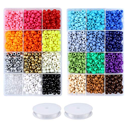 Greentime Pony Beads Bracelets Making Kit, 9mm Pony Beads Rainbow Opaque Beads Small Loose Spacer Beads for Friendship Bracelet Necklace Making Crafts for Independence Day Gift (24colors)