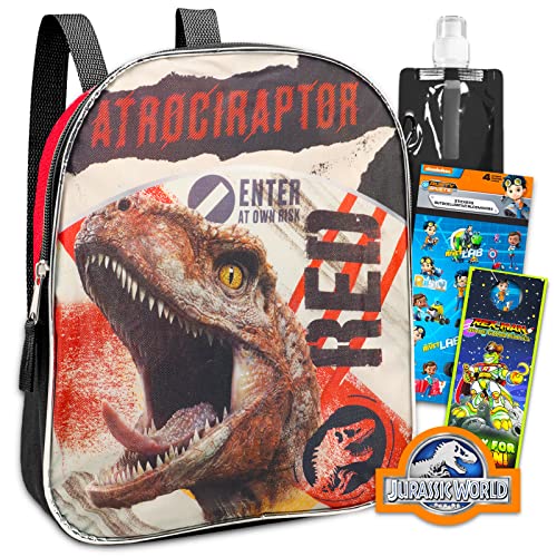 Jurassic World Mini Backpack - Bundle with 11 Inch Jurassic World Preschool Backpack, Water Pouch, Stickers, More | Mini Jurassic Park Dinosaur Backpack Boys Girls Toddler