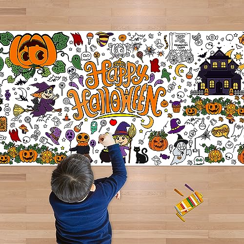 OHOME Halloween Giant Coloring Poster/Tablecloth-Halloween Crafts for Kids-30 x 72 Inches Jumbo Paper Coloring Banner Gifts for Kids Activities Games Toys Party Favors- Halloween Party Decorations