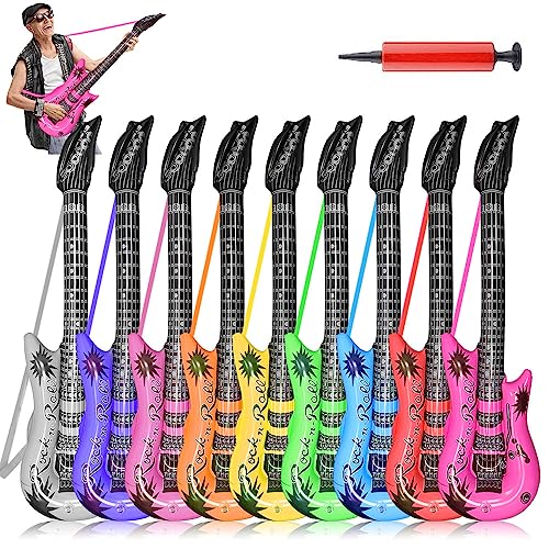 Inflatable Guitar with Strap, 9 Colors 35 Inch Rock Star Guitar Set Electric Blow Up Guitar for 80s 90s Themed Carnival Party, Adults Children’s Birthday Party, Wedding and Photo Booth Props