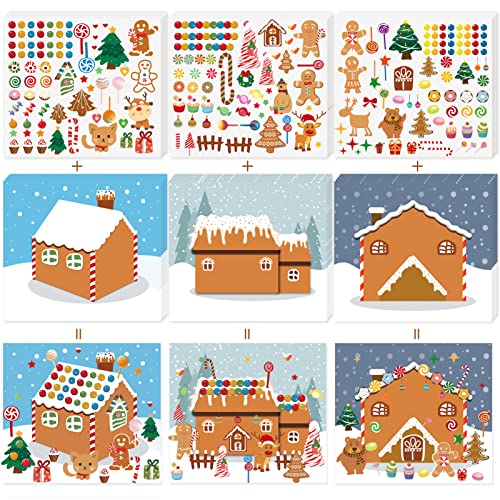 Make a Gingerbread House Stickers-30Pcs DIY Make Your Own Gingerbread House Stickers Christmas Crafts for Kids Toddlers Christmas Activities Party Game Treats Goodie Bag -15 Finished Products