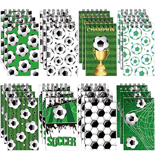 24 Pcs Sports Party Favors Soccer Mini Notepads Soccer Notebooks for Kids Soccer Party Favors Soccer Notepad Spiral Journal Notebooks Teacher School Classroom Reward Supplies for Teens Boys Girls