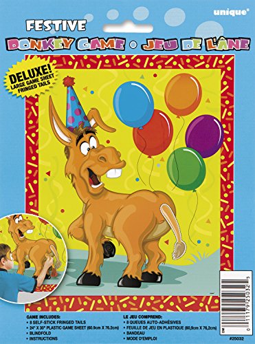 Festive Fun Deluxe Pin the Tail on the Donkey Party Game - (Pack of 12) - Reusable Design & Exciting Prizes - Ultimate Crowd-Pleaser for Kids and Adults