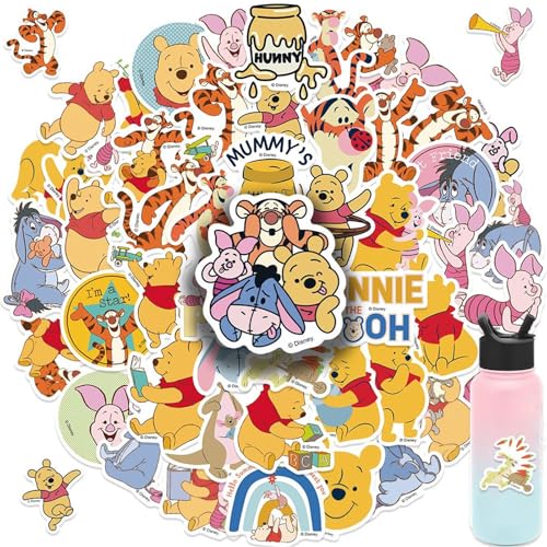 50Pcs Winnie The Pooh Stickers for Kids, Cartoon Theme Stickers, Classic Pooh Stickers for Adults Funny Decals Stickers for Water Bottle Gifts Stuff for Computer Laptop (Winnie)