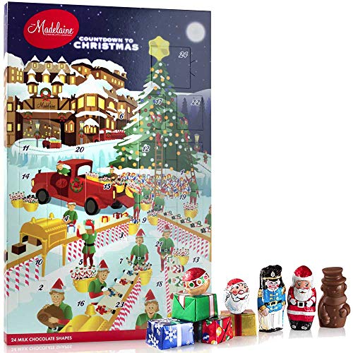 Madelaine Solid Premium Milk Chocolate Santa's Workshop 2024 Countdown Christmas Advent Calendar With 24 Solid Premium Milk Chocolates, 6oz