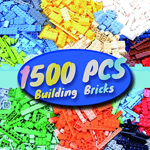 HUIZDQ 1500 Pieces Building Bricks, Classic Bulk Small Blocks, Classic Building Bricks Set Basic Building Blocks Compatible with All Major Brands