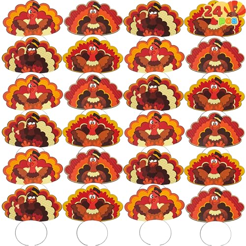 JOYIN 24 PCS Thanksgiving Turkey Headband, Thanksgiving Party Favor Supplies, Thanksgiving Accessories, Thanksgiving Gifts Bulk, Thanksgiving Turkey Costume, Thanksgiving Headwear(One Size Fits All)