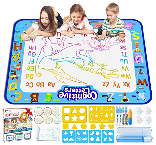 Jasonwell Aqua Water Doodle Mat 40 X 32 Inches Large Magic Drawing Doodling Mat Coloring Mat Educational Toys Christmas Birthday Gifts for Kids Toddler Boys Girls Age 2 3 4 5 6 7 8 Year Old (Alphabet)