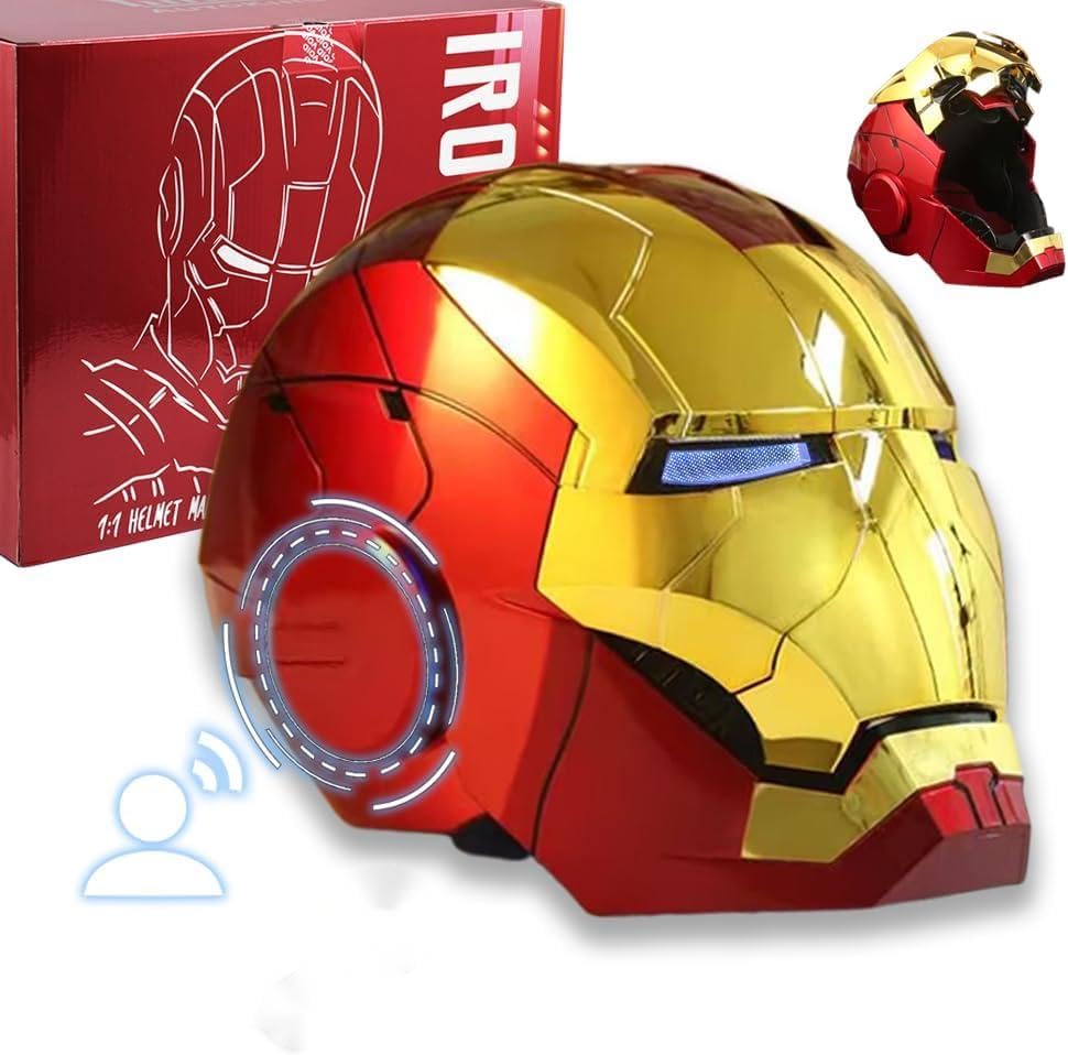 Wearable Iron Mask with eyes glow Voice, touch and remote control Super Hero helmet costume suits cool stuff Cosplay amazing hot toys for boys teen Adult Halloween gifts for age 8-12 13 years old